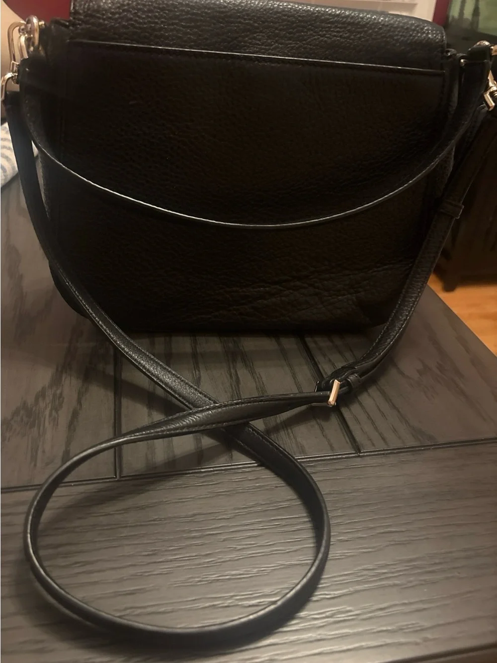 kate spade black pebbled leather shoulder bag with gold logo